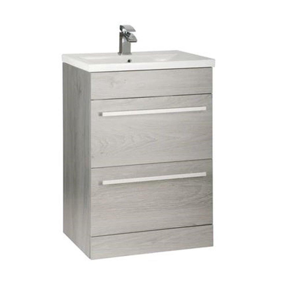 Silver Oak Bathroom 2 Drawer Standing Unit with Basin 60cm Wide
